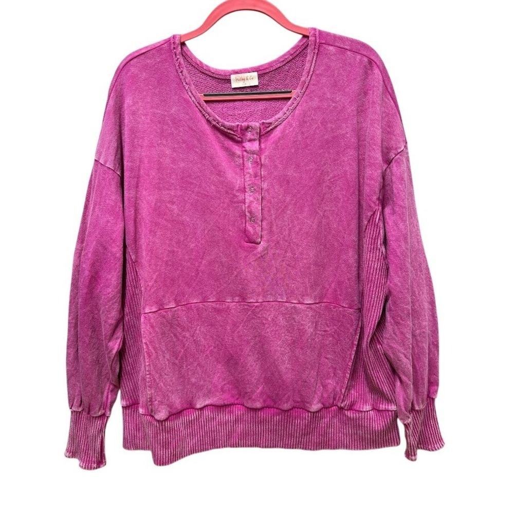 Hailey & Co Pink Tie Dye Wash Henley Sweatshirt Pullover Cozy Style Size‎ XL